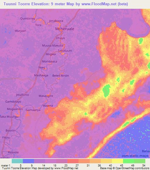 Tuunni Toorre,Somalia Elevation Map