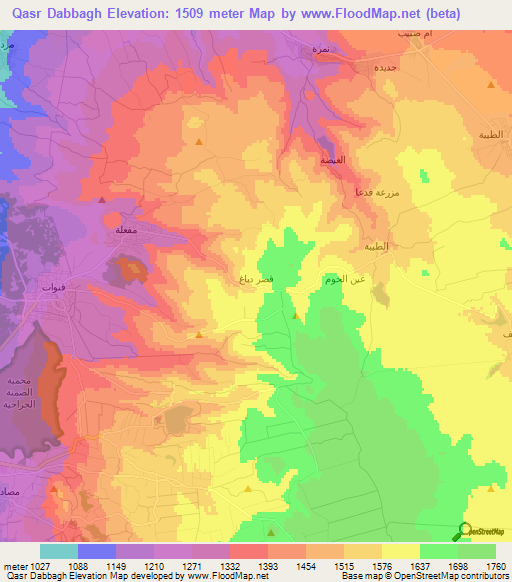 Qasr Dabbagh,Syria Elevation Map