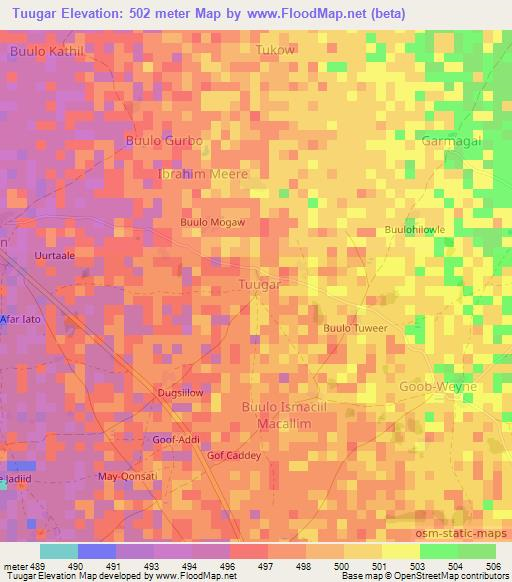 Tuugar,Somalia Elevation Map