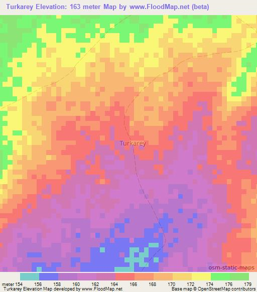 Turkarey,Somalia Elevation Map