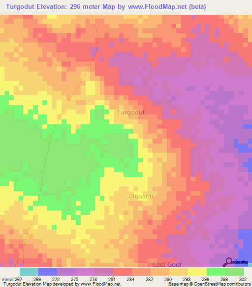 Turgodut,Somalia Elevation Map