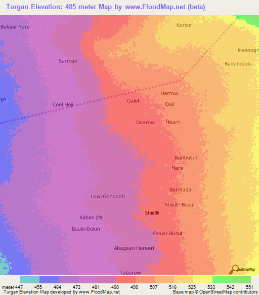 Turgan,Somalia Elevation Map