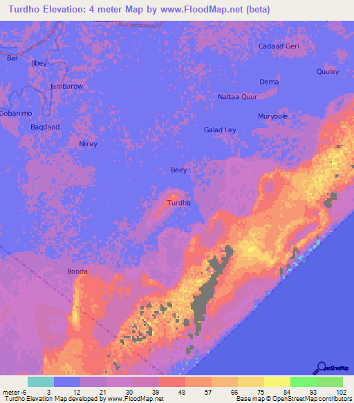 Turdho,Somalia Elevation Map
