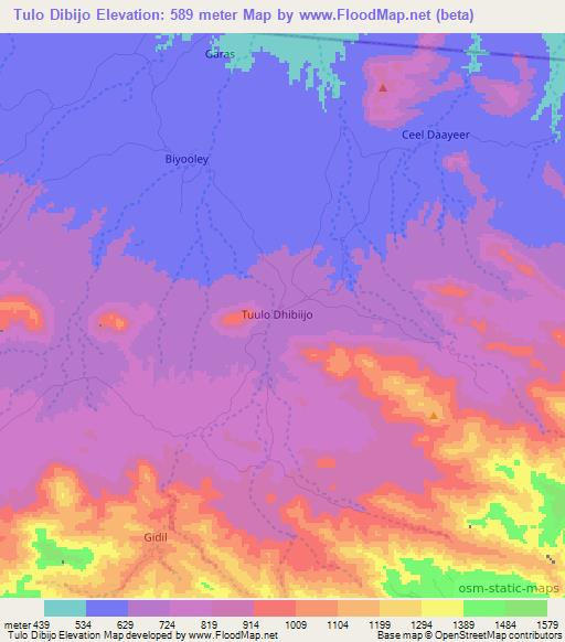 Tulo Dibijo,Somalia Elevation Map
