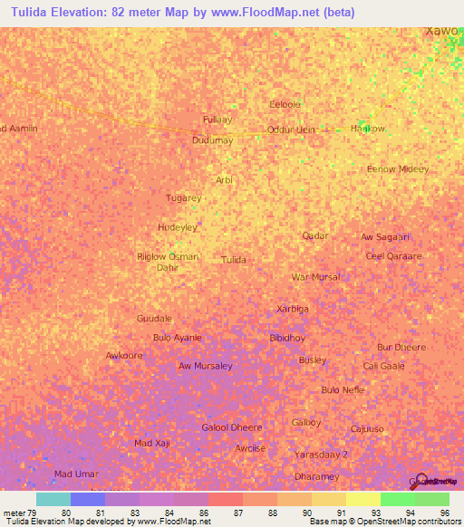 Tulida,Somalia Elevation Map