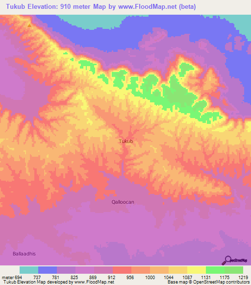 Tukub,Somalia Elevation Map