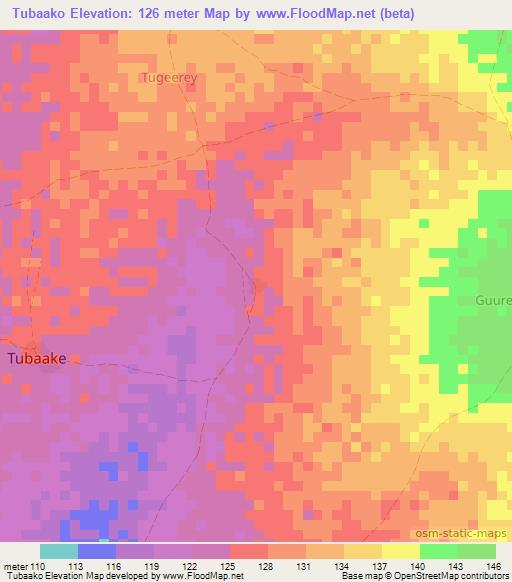 Tubaako,Somalia Elevation Map