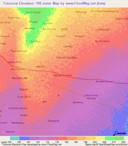 Totoorow,Somalia Elevation Map