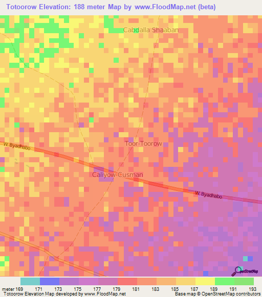 Totoorow,Somalia Elevation Map