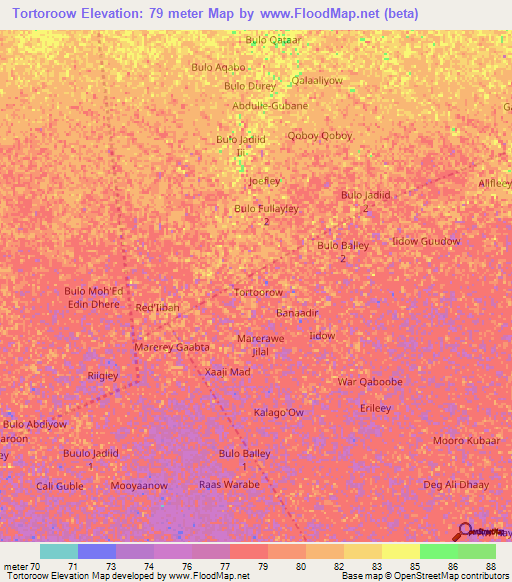 Tortoroow,Somalia Elevation Map