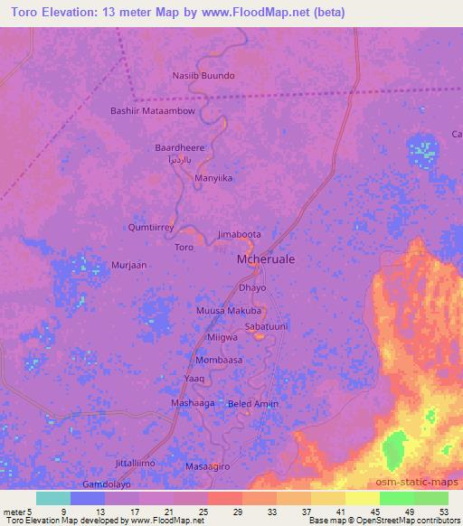 Toro,Somalia Elevation Map