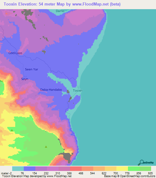 Tooxin,Somalia Elevation Map