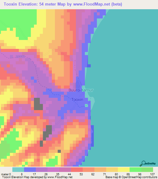 Tooxin,Somalia Elevation Map
