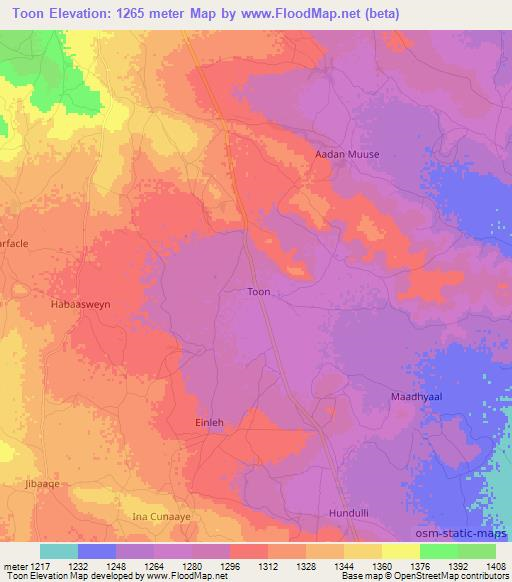 Toon,Somalia Elevation Map
