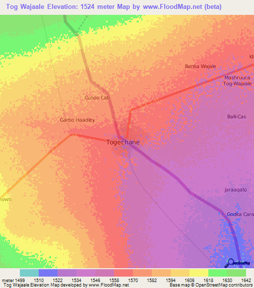 Tog Wajaale,Somalia Elevation Map