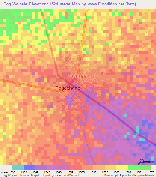 Tog Wajaale,Somalia Elevation Map