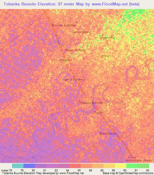 Tobanka Buundo,Somalia Elevation Map