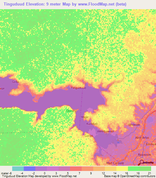 Tinguduud,Somalia Elevation Map