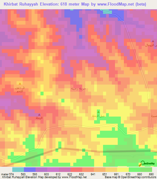 Khirbat Ruhayyah,Syria Elevation Map