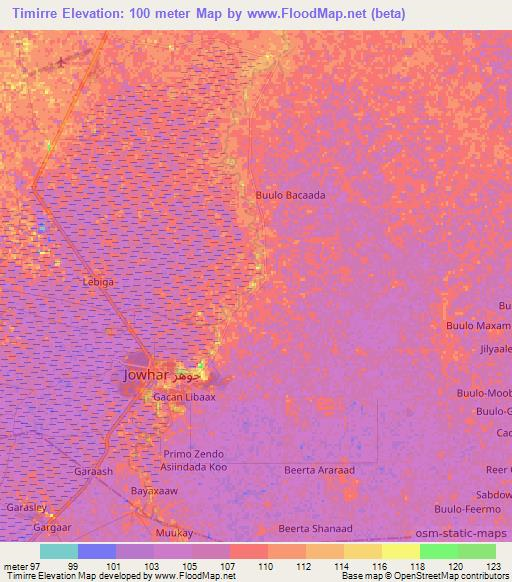 Timirre,Somalia Elevation Map