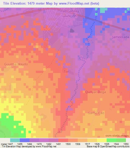 Tiin,Somalia Elevation Map