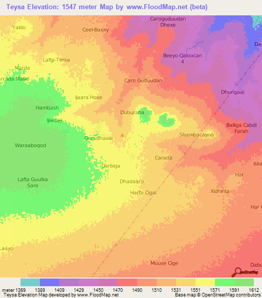 Teysa,Somalia Elevation Map