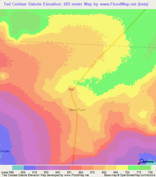 Ted Ceidaar Dabole,Somalia Elevation Map