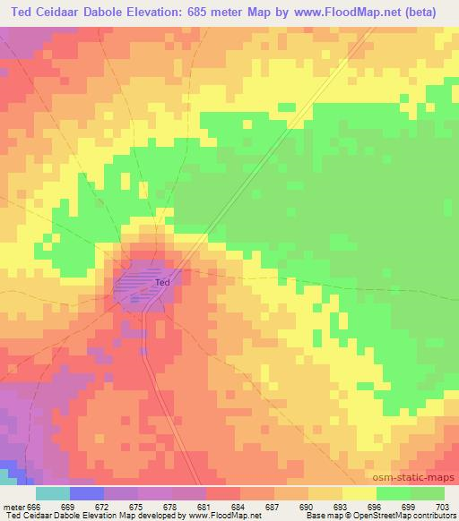 Ted Ceidaar Dabole,Somalia Elevation Map