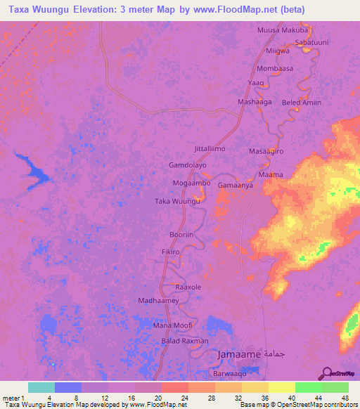 Taxa Wuungu,Somalia Elevation Map