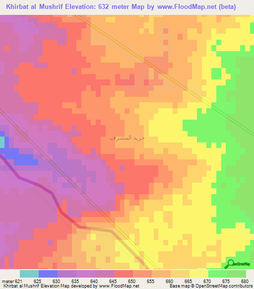 Khirbat al Mushrif,Syria Elevation Map
