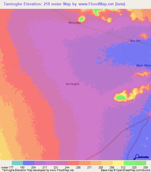 Tarmoghe,Somalia Elevation Map