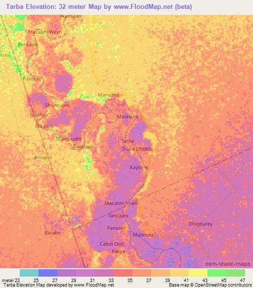 Tarba,Somalia Elevation Map