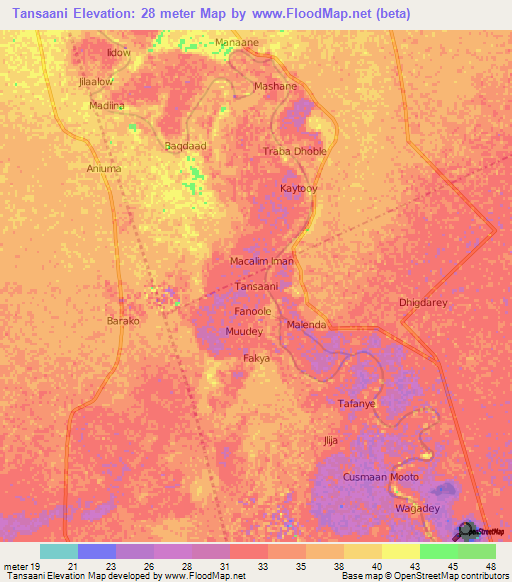 Tansaani,Somalia Elevation Map