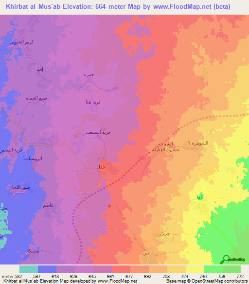 Khirbat al Mus`ab,Syria Elevation Map