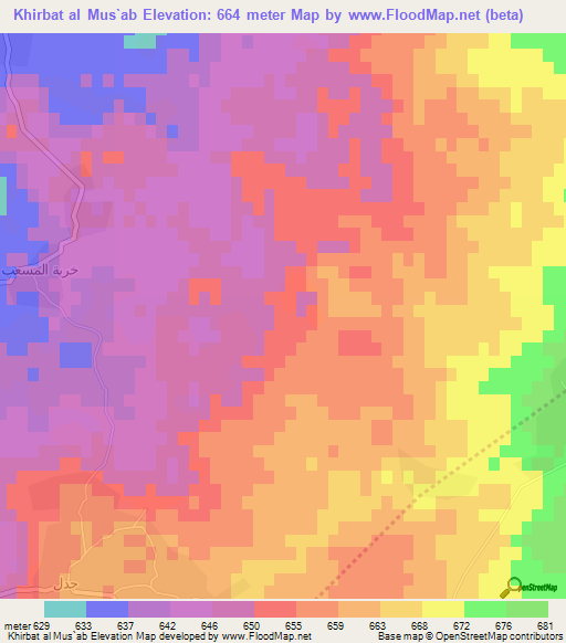 Khirbat al Mus`ab,Syria Elevation Map