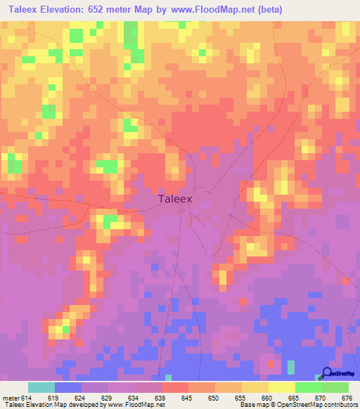 Taleex,Somalia Elevation Map