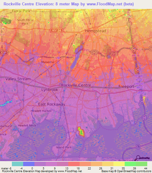 Rockville Centre,US Elevation Map