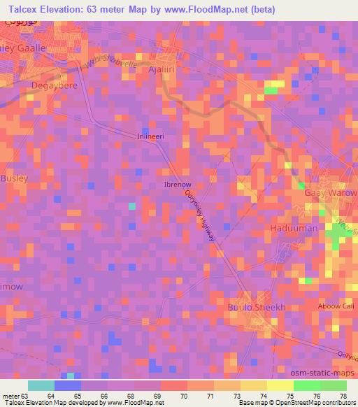 Talcex,Somalia Elevation Map
