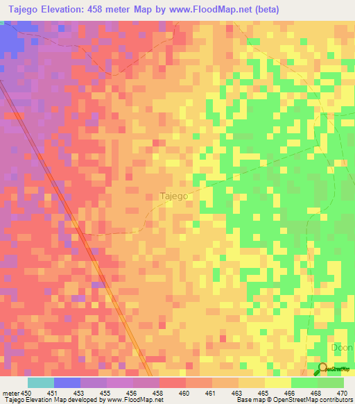 Tajego,Somalia Elevation Map