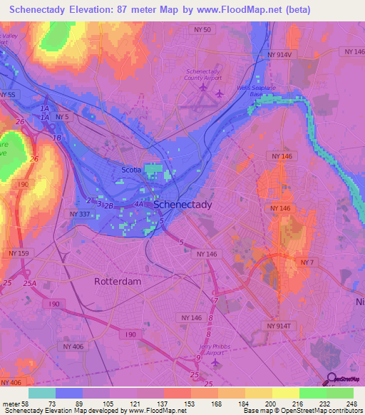 Schenectady,US Elevation Map