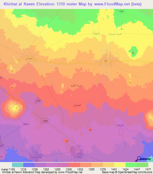 Khirbat al Kawm,Syria Elevation Map