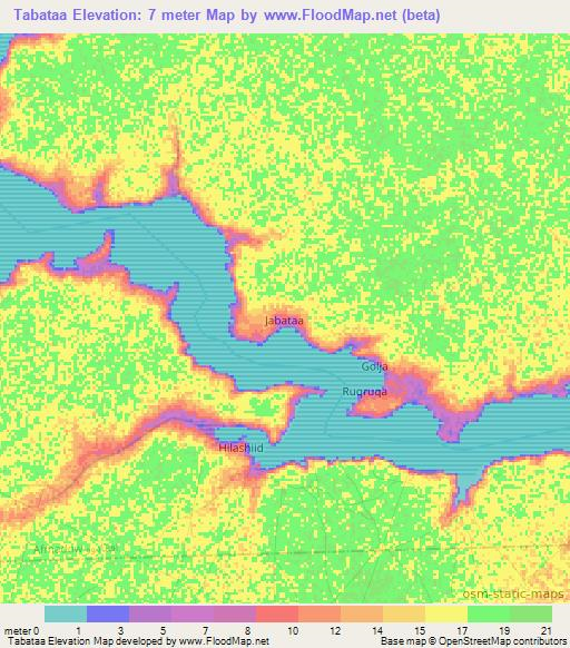 Tabataa,Somalia Elevation Map