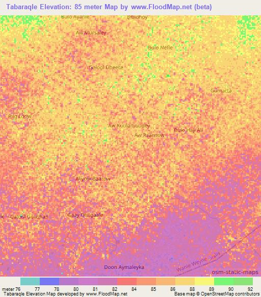 Tabaraqle,Somalia Elevation Map
