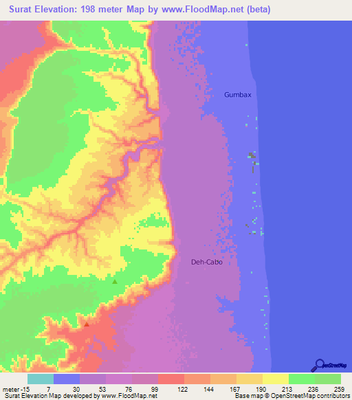 Surat,Somalia Elevation Map