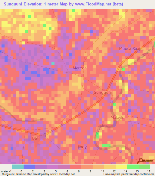 Sunguuni,Somalia Elevation Map