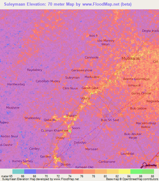 Suleymaan,Somalia Elevation Map