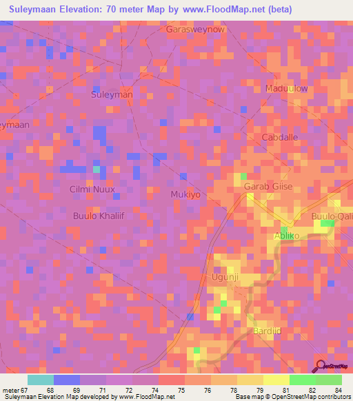 Suleymaan,Somalia Elevation Map