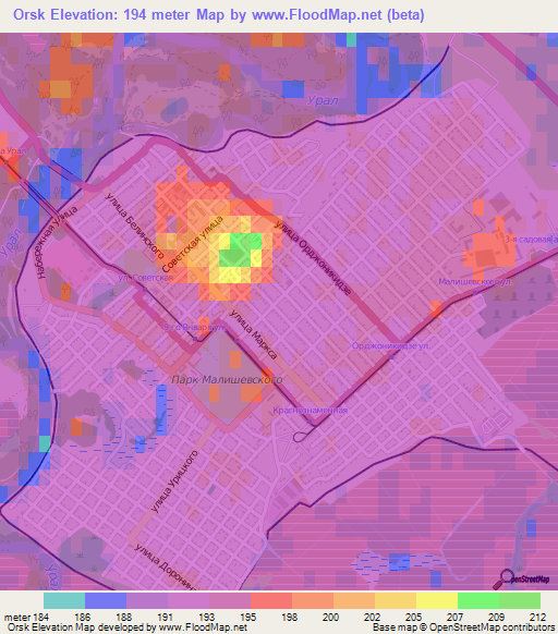 Orsk,Russia Elevation Map