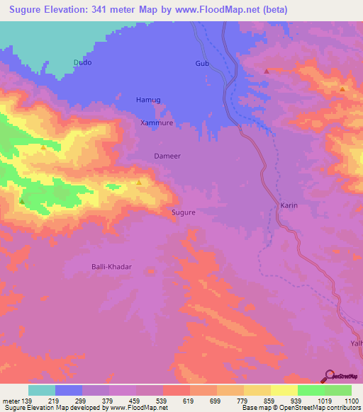 Sugure,Somalia Elevation Map
