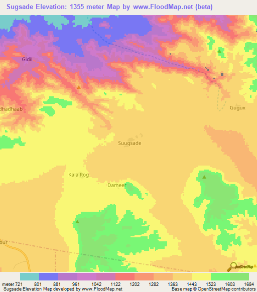 Sugsade,Somalia Elevation Map